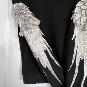 Black Sweatshirt with 3D Silver Wing Embroidery